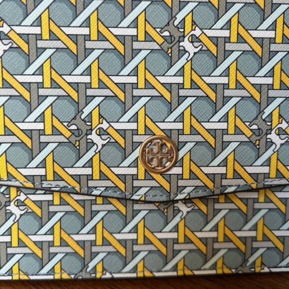 Tory Burch Robinson Shoulder Bag Northern Blue Basket Weave - Picture 5 of 16